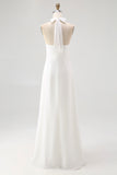 White A Line Halter Chiffon Long Holiday Dress