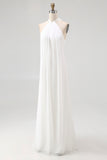 White A Line Halter Chiffon Long Holiday Dress