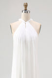 White A Line Halter Chiffon Long Holiday Dress