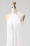 White A Line Halter Chiffon Long Holiday Dress