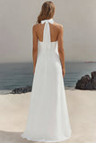 White A Line Halter Chiffon Long Holiday Dress