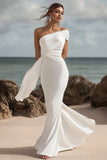 White One Shoulder Ruched Mermaid Long Formal Dress