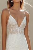 Sparkly White Sequins Bodycon Spaghetti Straps Graduation Dress