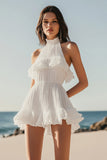 Halter Sleeveless Organza Ruffles Graduation Dress