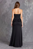 Black Strapless Ruffled Long Formal Dress with Slit