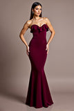 Burgundy Strapless Mermaid Long Formal Dress with Ruffles