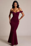 Burgundy Mermaid Off the Shoulder Long Formal Dress