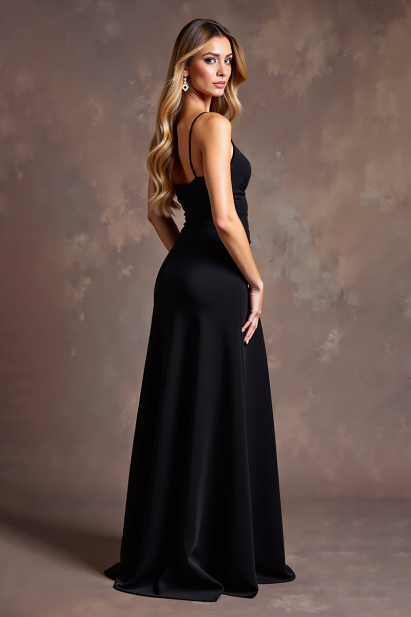 Load image into Gallery viewer, Spaghetti Straps Black Long Formal Dress with Slit