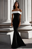 Black White Crepe Mermaid Off the Shoulder Formal Dress