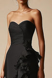 Strapless Black Mermaid Ruffles Formal Dress