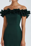 Dark Green Off The Shoulder Ruffles Ruched Formal Dress