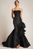 Strapless Black Mermaid Satin Formal Dress