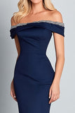 Navy Off The Shoulder Mermaid Ruched Formal Dress