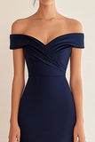Off the Shoulder Mermaid Ruched Navy Formal Dress