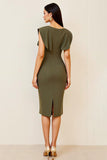 Olive Ruched Bodycon V Neck Midi Formal Dress