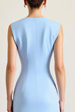 Sky Blue Ruched Sheath Formal Dress with Slit