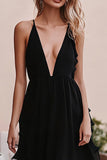 Black A Line Deep V-Neck Chiffon Formal Dress