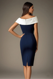 White and Navy Off The Shoulder Bodycon Formal Dress