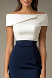 White and Navy Off The Shoulder Bodycon Formal Dress