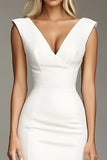 White V-Neck Bodycon Short Formal Dress