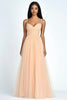 Load image into Gallery viewer, Peach A Line Spaghetti Straps Tulle Long Wedding Guest Dress