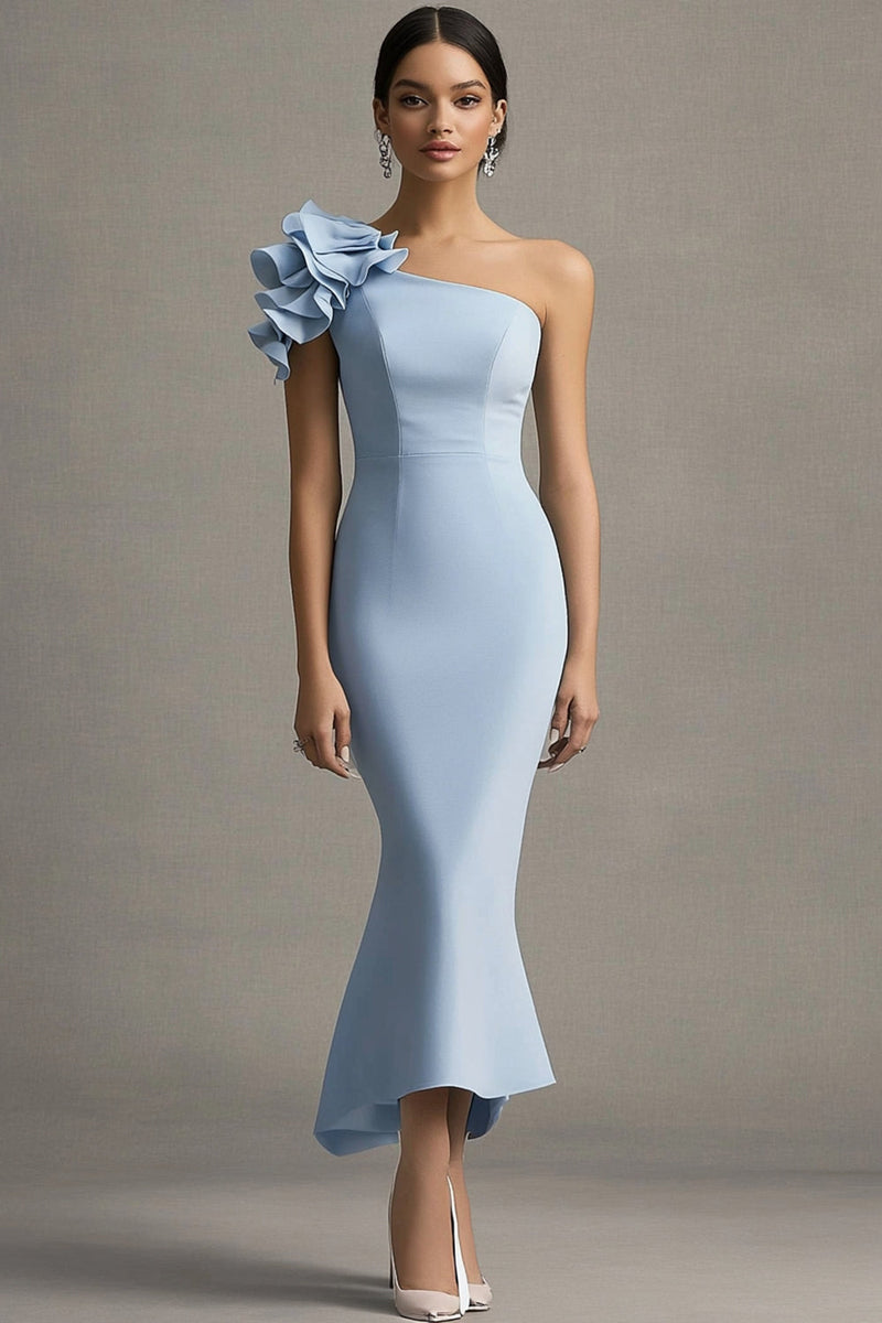 Load image into Gallery viewer, Sky Blue One Shoulder Ruffles Mermaid Formal Dress