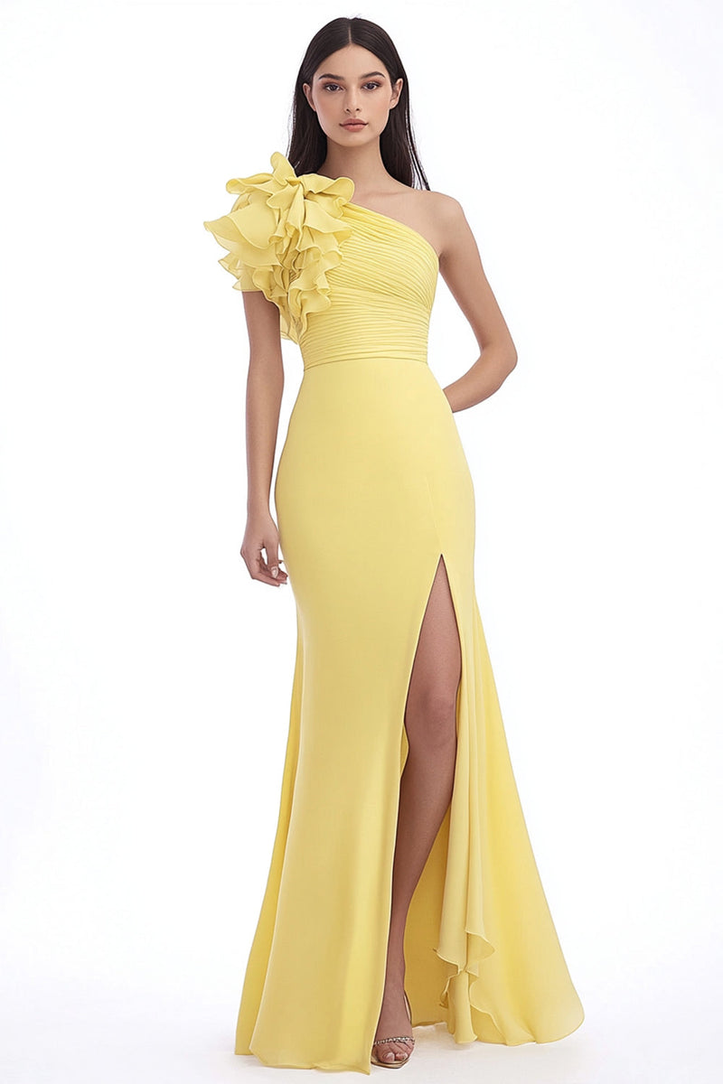 Load image into Gallery viewer, Daffodil One Shoulder Chiffon Mermaid Formal Dress with Ruffles