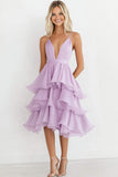 Lilac Spaghetti Straps Chiffon A Line Tiered Party Dress