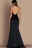 Black Halter Cut Out Mermaid Gala Dress with Slit