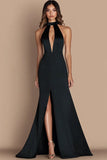 Black Halter Cut Out Mermaid Gala Dress with Slit