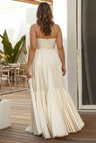 Strapless Champagne Pleated A Line Long Plus Size Wedding Guest Dress