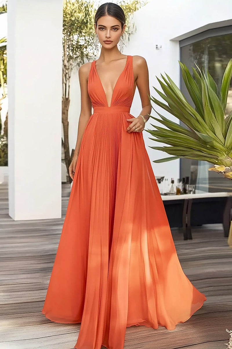 Load image into Gallery viewer, Orange A Line Pleated Wedding Guest Dress