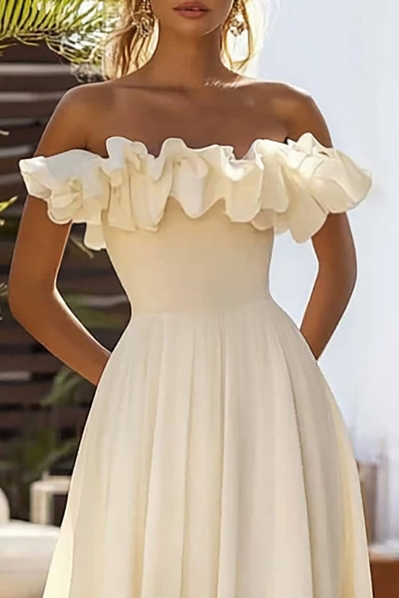 Load image into Gallery viewer, Daffodil Ruffled Off The Shoulder Chiffon Long Wedding Guest Dress