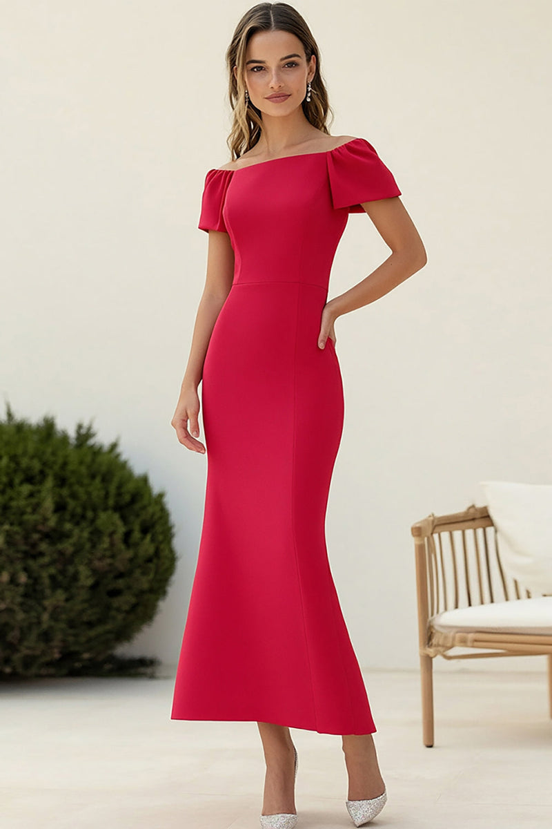 Load image into Gallery viewer, Red Mermaid Off The Shoulder Wedding Guest Dress