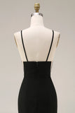 Black Mermaid V-Neck Satin Long Evening Dress with Lace