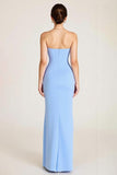 Sky Blue Mermaid Ruched Wedding Guest Dress With Slit
