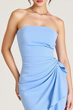 Sky Blue Mermaid Ruched Wedding Guest Dress With Slit