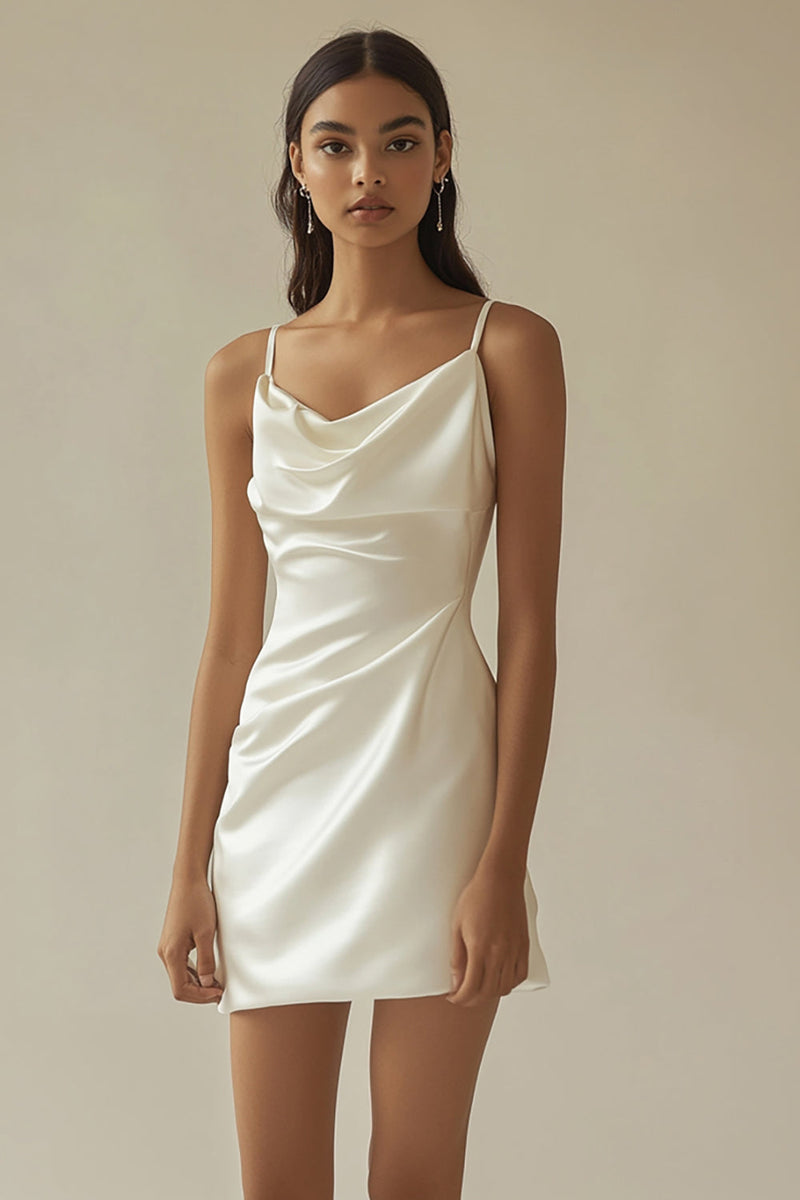 Load image into Gallery viewer, Cowl Neck Satin Short White Graduation Dress