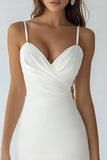 White High Low Ruched Bodycon Graduation Dress
