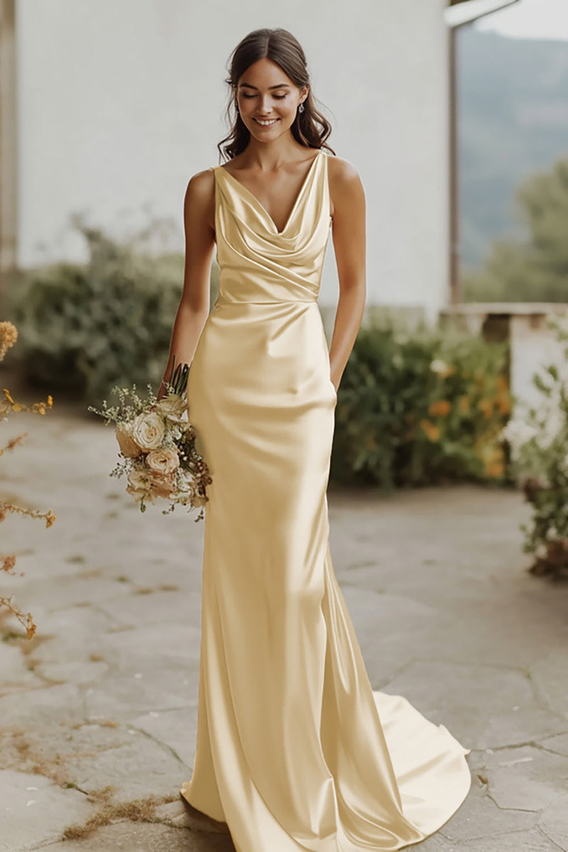 Load image into Gallery viewer, Daffodil V-Neck Sheath Satin Bridesmaid Dress