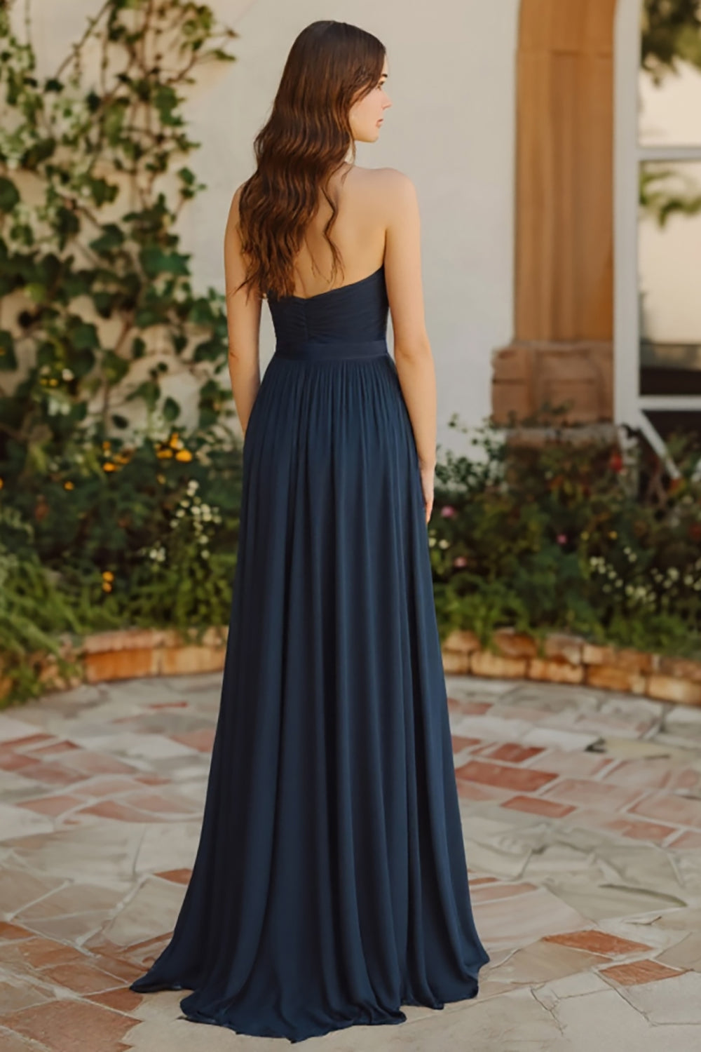 Halter Navy A Line Chiffon Bridesmaid Dress