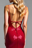 Sparkly Red Mermaid Spaghetti Straps Sequins Long Prom Dress