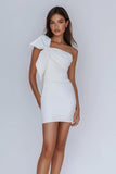 White One Shoulder Bow Bodycon Graduation Dress