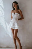 Strapless Lace White A Line Short Graduation Dress