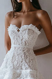 Strapless Lace White A Line Short Graduation Dress
