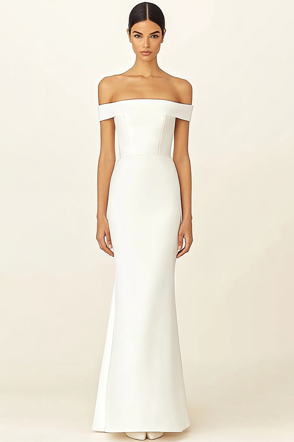 White Off the Shoulder Satin Long Sheath Engagement Dress