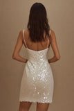 Sparkly White Spaghetti Straps Bodycon Short Graduation Dress