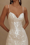 Sparkly White Spaghetti Straps Bodycon Short Graduation Dress