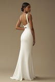 White Mermaid Cut Out Long Wedding Dress with Slit