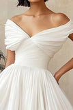 Off the Shoulder A Line Ruched White Graduation Dress